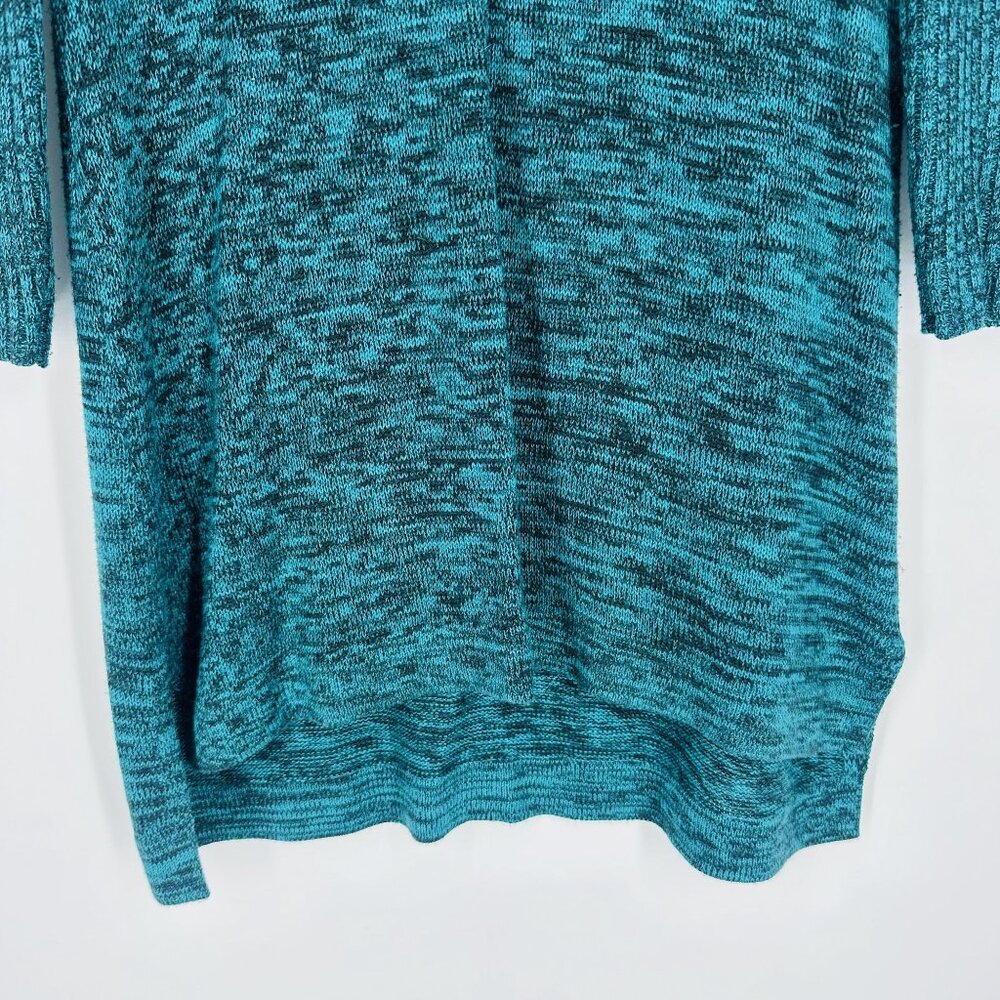Cable & Gauge Teal Heather Round Neck 3/4 Sleeve Knit Hi-Low Pullover Sweater M - Picture 4 of 8
